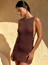 Load image into Gallery viewer, 2025 Summer Sexy One Neck Cut Out Circle Decoration Corset Slim Beach Mini Dress Women Seaside Beachwear Swimwear Cover Up A2796
