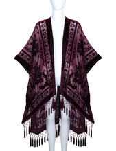 Load image into Gallery viewer, WeHello Bohemian burnt plush kimono Women&#39;s long Purple Tassel Beach Cover-up  Holiday Casual Cardigan Shawl JYPF-20
