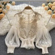 Load image into Gallery viewer, Lace Puff Long Sleeve Blouse Vintage Fashion Blouses Elegant Femme Blusas Korean Woman Tops Women Shirts Clothing Dropshipping
