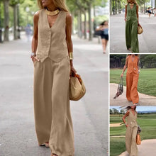 Load image into Gallery viewer, Woman Elegant 2-Piece Pant Sets Casual Vest and Pants Sets Old Money Style Suits 2pcs Outfits Wide Leg Trouser Sets
