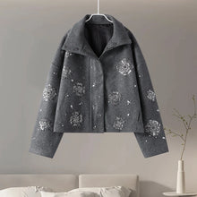 Load image into Gallery viewer, Casual Embroidery Beading Loose Women Coat Lapel Collar Bat Sleeve Solid Wool Blend Jacket 2025 New Lady Luxury Spring Outerwear
