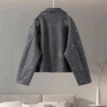 Load image into Gallery viewer, Casual Embroidery Beading Loose Women Coat Lapel Collar Bat Sleeve Solid Wool Blend Jacket 2025 New Lady Luxury Spring Outerwear
