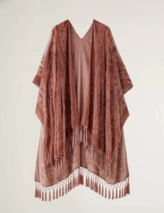 WeHello Bohemian burnt plush kimono Women's long Purple Tassel Beach Cover-up  Holiday Casual Cardigan Shawl JYPF-20