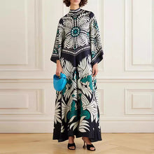Load image into Gallery viewer, Ethnic Retro Spring Print Boho Long Dress Women Sexy Stand Collar Lace-up Party Dress Fall Long Sleeve Loose Ladies Maxi Dresses
