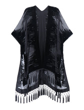Load image into Gallery viewer, WeHello Bohemian burnt plush kimono Women&#39;s long Purple Tassel Beach Cover-up  Holiday Casual Cardigan Shawl JYPF-20
