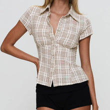 Load image into Gallery viewer, hirigin Women&#39;s Y2K Short Sleeve Plaid Button Down Shirt Button Down Blouses Tops Casual Summer Shirt Tops 90s Streetwear
