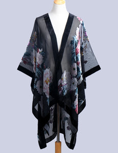 WeHello Bohemian burnt plush kimono Women's long Purple Tassel Beach Cover-up  Holiday Casual Cardigan Shawl JYPF-20