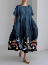 Load image into Gallery viewer, New Women&#39;s Round Neck Long Casual Dress Summer Large Size Fresh Fish Print Dress Street Vacation Short-sleeved Dress
