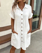 Load image into Gallery viewer, Vintage Women Solid Mini Dress Summer Fashion V-neck Three Quater Sleeve Cotton Linen Dress Ladies Casual Holiday Vestidos
