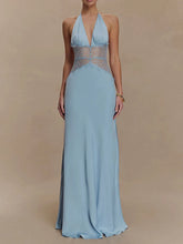 Load image into Gallery viewer, Mozision Summer Backless Sexy Maxi Dress Women Gown Patchwork Lace Halter Deep V Neck Sleeveless High Waist Elegant Long Dress
