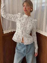 Load image into Gallery viewer, Tossy Summer Lace Printed Shirts Tops Female Hollow Out Fashion Commute Vintage See-Through Blouse Women&#39;s Lace Shrug Shirts New

