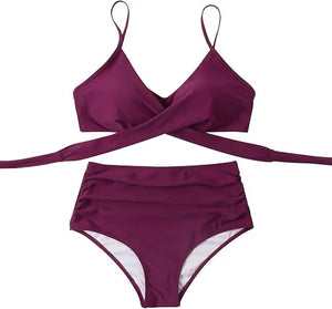 High Waist  Sexy Bikini Set 2024  Biquini Swimwear Women Two Pieces Swimsuit Floral Beachwear V-Neck Bathing Suits Female