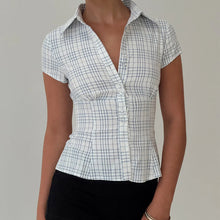 Load image into Gallery viewer, hirigin Women&#39;s Y2K Short Sleeve Plaid Button Down Shirt Button Down Blouses Tops Casual Summer Shirt Tops 90s Streetwear
