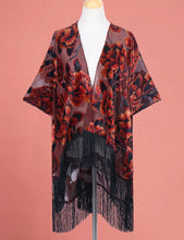 Load image into Gallery viewer, WeHello Bohemian burnt plush kimono Women&#39;s long Purple Tassel Beach Cover-up  Holiday Casual Cardigan Shawl JYPF-20
