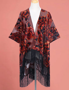 WeHello Bohemian burnt plush kimono Women's long Purple Tassel Beach Cover-up  Holiday Casual Cardigan Shawl JYPF-20