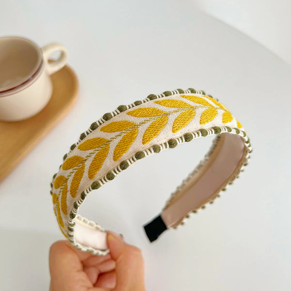 New Fashion Headband For Women Top Bohemia Leaf Embroidery Hairband Girls Spring Turban Hair Accessories