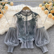 Load image into Gallery viewer, Lace Puff Long Sleeve Blouse Vintage Fashion Blouses Elegant Femme Blusas Korean Woman Tops Women Shirts Clothing Dropshipping
