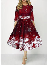 Load image into Gallery viewer, Autumn Winter New Snowflake Digital Print Women&#39;s 3/4sleeves Christmas Dress Fashion Waist Elegant Female A Line Christmas Dress
