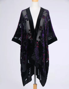 WeHello Bohemian burnt plush kimono Women's long Purple Tassel Beach Cover-up  Holiday Casual Cardigan Shawl JYPF-20