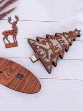 Load image into Gallery viewer, 3pcs Christmas Tree Shape Luminous Wooden Nativity Scene Ornaments Elk Christmas Decorations Ornaments Party Decorations
