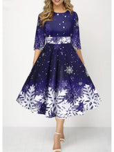 Load image into Gallery viewer, Autumn Winter New Snowflake Digital Print Women&#39;s 3/4sleeves Christmas Dress Fashion Waist Elegant Female A Line Christmas Dress
