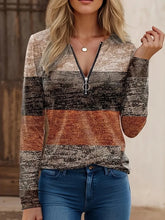 Load image into Gallery viewer, Autumn and Winter European and American Popular V Neck Zipper Splicing Long-Sleeved Printed Burnt Flower Women&#39;s T-Shirt fo
