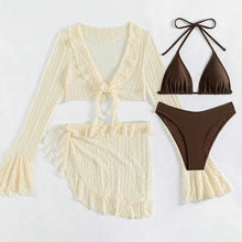 Load image into Gallery viewer, 2025 Sexy Four-piece Women Swimsuit Long-sleeve Cover-up Swimwear Summer Solid Bikini Set Brazilian Beachwear Party bathing suit
