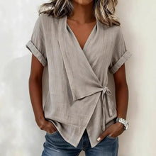 Load image into Gallery viewer, 2026 Spring and Summer Cross-border European and American New Style Casual Solid Color Stand-up Collar Tie-up Asymmetrical Loose
