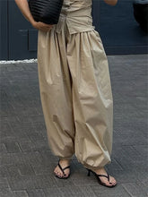 Load image into Gallery viewer, Tossy Summer Fashion Pocket Bloomers Female Trousers Pleated Loose High Waist Patchwork Bandage Streetwear Wide Leg Women Pants
