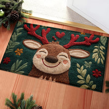 Load image into Gallery viewer, 1pc Fluffy Christmas Deer Microfiber Bath Mat - Quick-Dry &amp; Absorbent, Festive Holiday Design with Red Berries &amp; Green Leaves
