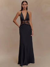 Load image into Gallery viewer, Mozision Summer Backless Sexy Maxi Dress Women Gown Patchwork Lace Halter Deep V Neck Sleeveless High Waist Elegant Long Dress
