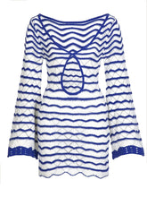 Load image into Gallery viewer, Sexy Boho Striped Chic V-neck Cut Out Bell Sleeve Knit Beach Mini Dress 2025 Summer Women Seaside Holiday Swimsuit Cover Up K123
