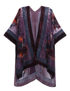 WeHello Bohemian burnt plush kimono Women's long Purple Tassel Beach Cover-up  Holiday Casual Cardigan Shawl JYPF-20