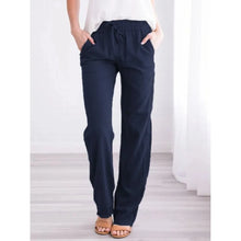 Load image into Gallery viewer, Women Cotton Linen Drawstring Pants Elastic Waist Casual Solid Color Trousers Baggy Loose Straight Leg Breathable Sweatpants
