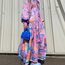 Load image into Gallery viewer, Autumn Fashion Boho Holiday Pleated Dress Women Floral Print Lace-Up Maxi Dress Casual Vintage Lantern Sleeve Loose A-Line Dress
