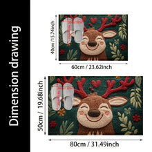 Load image into Gallery viewer, 1pc Fluffy Christmas Deer Microfiber Bath Mat - Quick-Dry &amp; Absorbent, Festive Holiday Design with Red Berries &amp; Green Leaves
