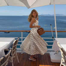Load image into Gallery viewer, 2025 Polka Dot Maxi Dresses Women Elegant Square Neck Lotus Hem Long Gowns Chic Lady Sleeveless High Waist Cinched Summer Robes
