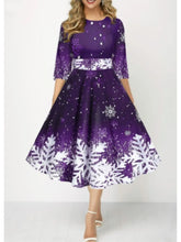 Load image into Gallery viewer, Autumn Winter New Snowflake Digital Print Women&#39;s 3/4sleeves Christmas Dress Fashion Waist Elegant Female A Line Christmas Dress
