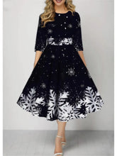 Load image into Gallery viewer, Autumn Winter New Snowflake Digital Print Women&#39;s 3/4sleeves Christmas Dress Fashion Waist Elegant Female A Line Christmas Dress
