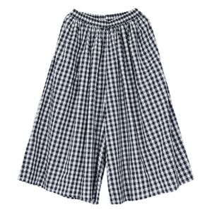 Summer New Culotte Pants High Waist Pleated Slanted Pocket A-Shaped Wide Leg Covering Span Checkered Printing Trousers