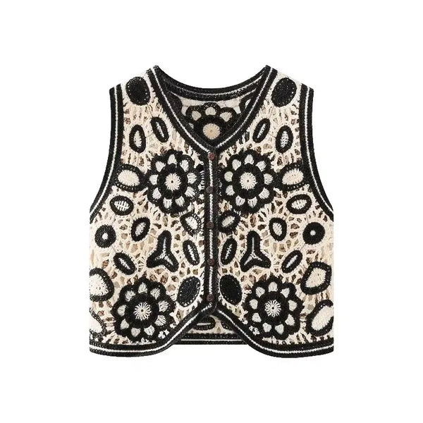 Women Floral Embroidered Crochet Vest Top Summer Beach Cover Up Cardigan Waistcoat Boho Chic Vacation Outfit