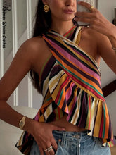 Load image into Gallery viewer, Sexy Striped Women's Vest Halter Sleeveless Ruffles Irregular Lady Vest 2026 Spring Summer New Female Street Vacation Tops
