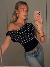 Load image into Gallery viewer, Mozision Backless Polka Dot Crop Tops Women Vest Fashion Summer New Oblique Shoulder Sleeveless Tank Tops Pullovers Female
