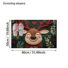 Load image into Gallery viewer, 1pc Fluffy Christmas Deer Microfiber Bath Mat - Quick-Dry &amp; Absorbent, Festive Holiday Design with Red Berries &amp; Green Leaves
