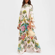 Load image into Gallery viewer, Ethnic Retro Spring Print Boho Long Dress Women Sexy Stand Collar Lace-up Party Dress Fall Long Sleeve Loose Ladies Maxi Dresses
