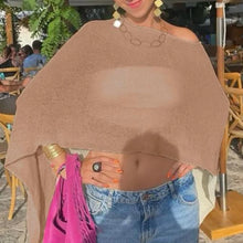 Load image into Gallery viewer, Summer Irregular Knitted Cover-ups Crop Tops Y2k Aesthetic Vintage Smocked T-shirt Boho Beach Vacation Going Out Pullovers Tees
