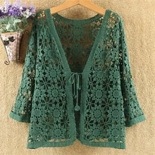 Load image into Gallery viewer, Sexy Hollow Lace Sunscreen Cardigan Sweater Women Wide Loose Air Conditioning Knitted Sweater Thin Section Female Spring Autumn
