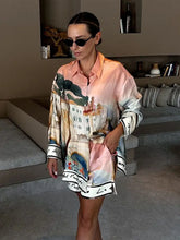 Load image into Gallery viewer, Holiday Printed Shirt Shorts Suits Women Casual Long Sleeve Lapel Button Shirt Loose Lady 2025 Summer Fashion Short Pants Set
