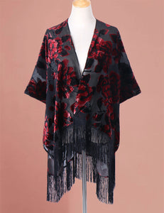 WeHello Bohemian burnt plush kimono Women's long Purple Tassel Beach Cover-up  Holiday Casual Cardigan Shawl JYPF-20
