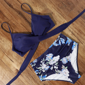 High Waist  Sexy Bikini Set 2024  Biquini Swimwear Women Two Pieces Swimsuit Floral Beachwear V-Neck Bathing Suits Female